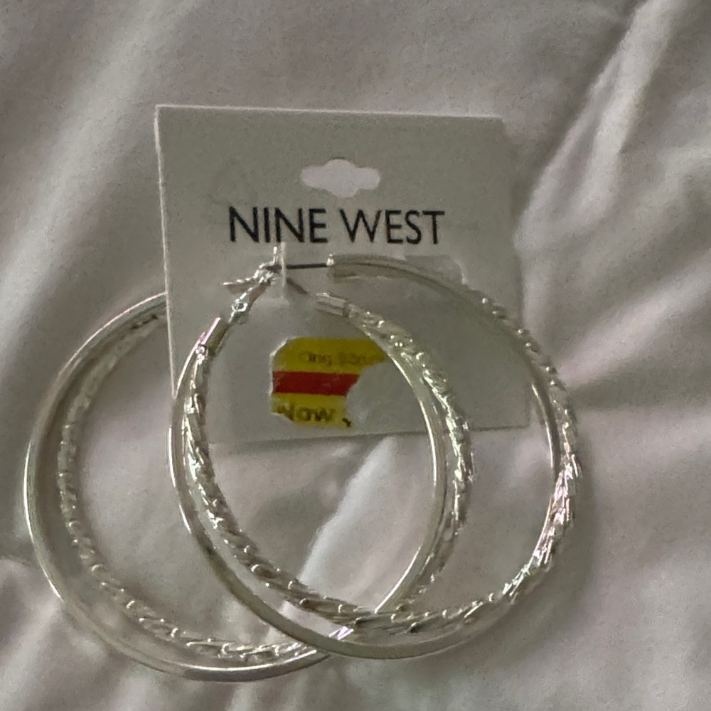 Nine West Textured Silver Hoop Earrings